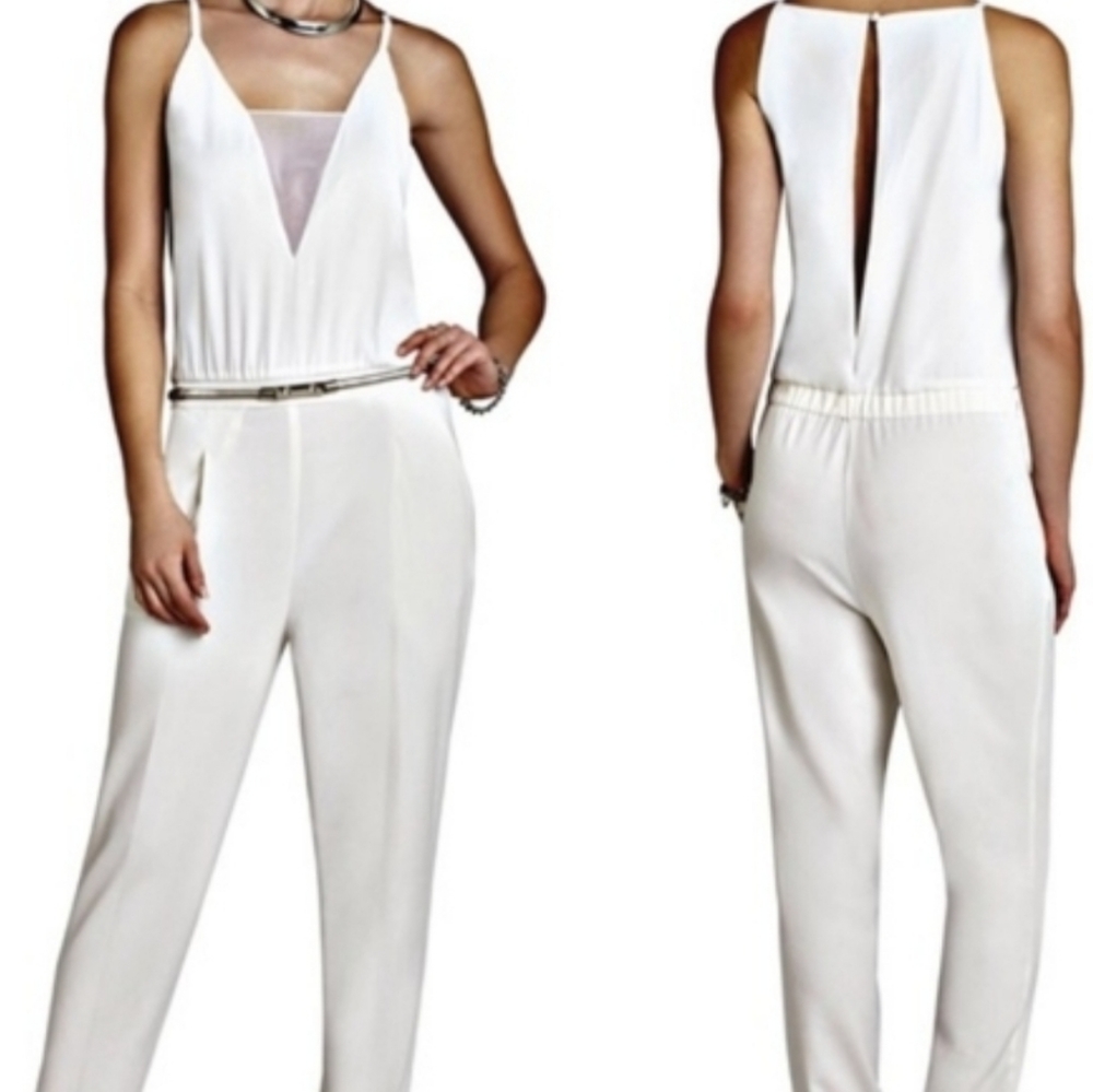 BCBGMAXAZRIA WAYLEN SLEEVELESS WHITE JUMPSUIT Sz10